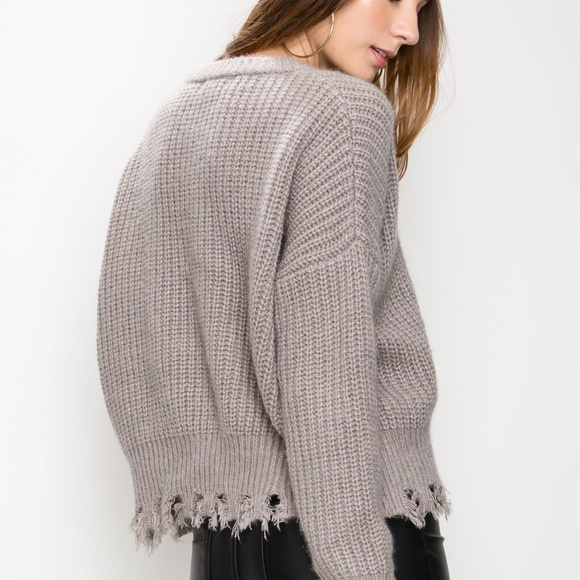 HEATHER GRAY KNIT SWEATER - Picture 3 of 4